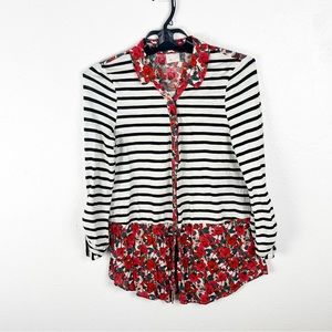 ANTHROPOLOGIE POSTMARK Mixed Prints Long Sleeves Button Top, Size Small